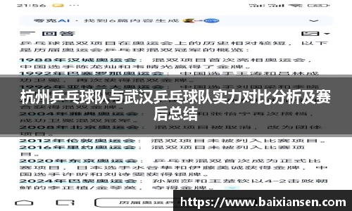 杭州乒乓球队与武汉乒乓球队实力对比分析及赛后总结